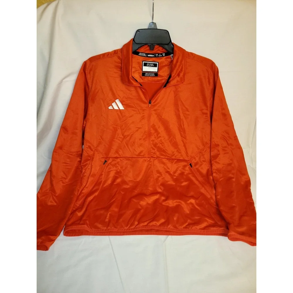 Adidas Men's Half-Zip Light Pullover Sweater - ORANGE - Medium-Elastic Waistband